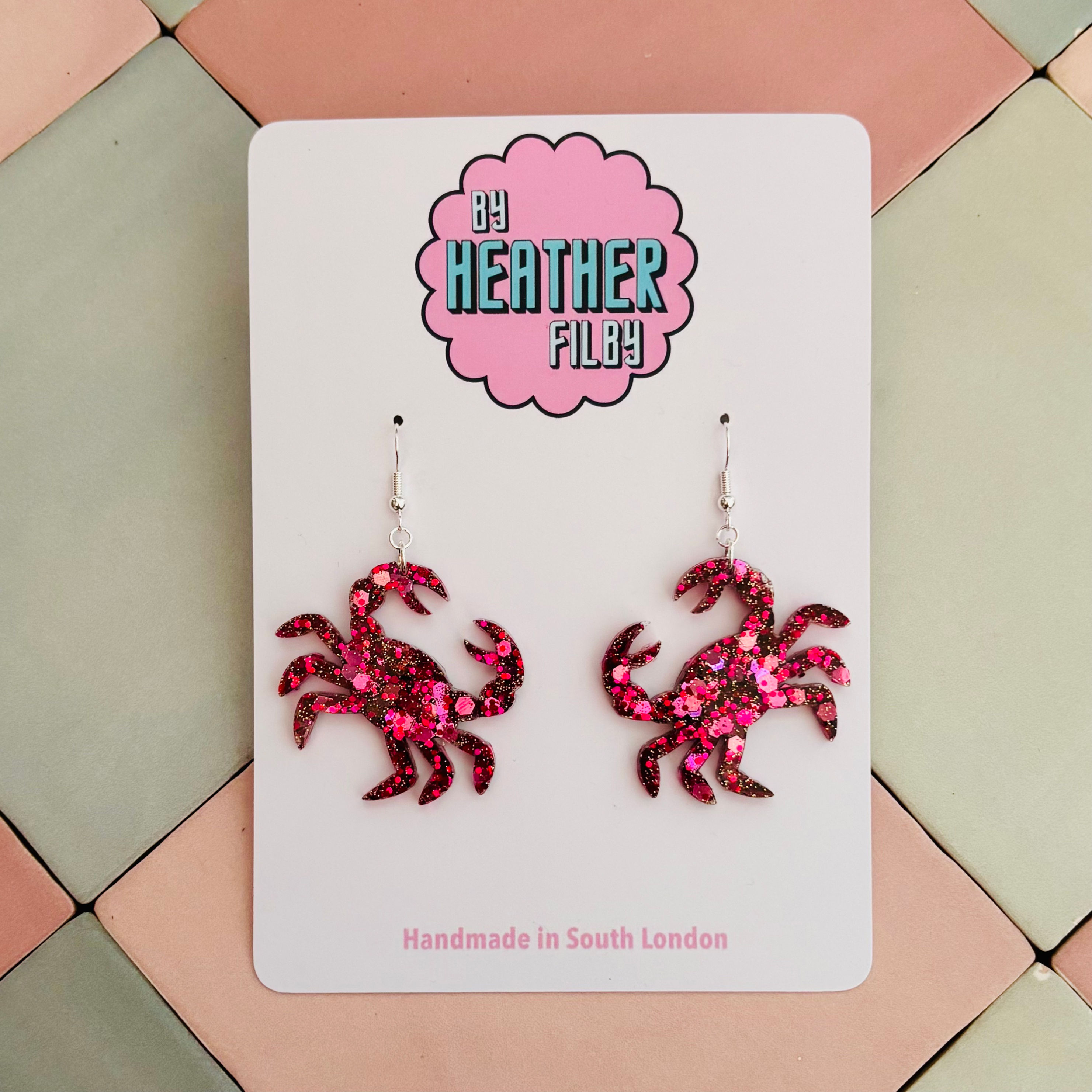 🦀 Red Crab Glitter Earrings