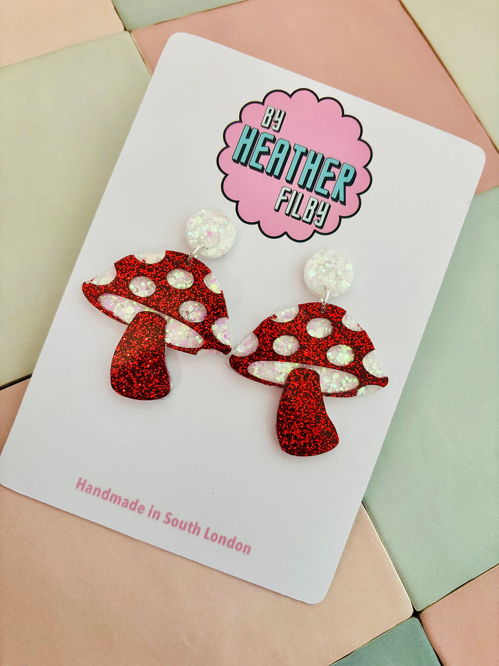 Thumbnail: 🍄 Mushroom Toadstool Glitter Statement Earrings