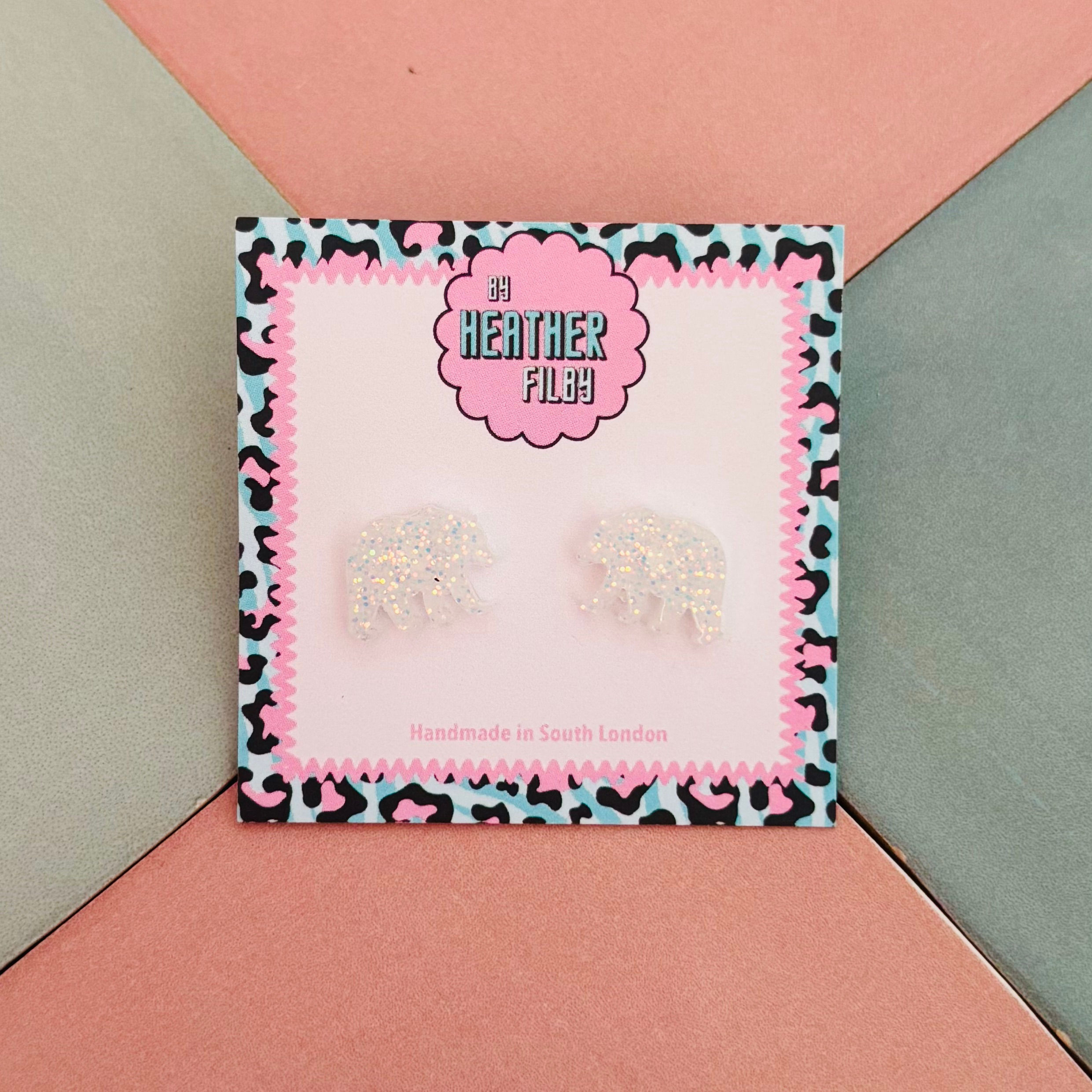 🐻❄️ Polar Bear Glitter Stud Earrings