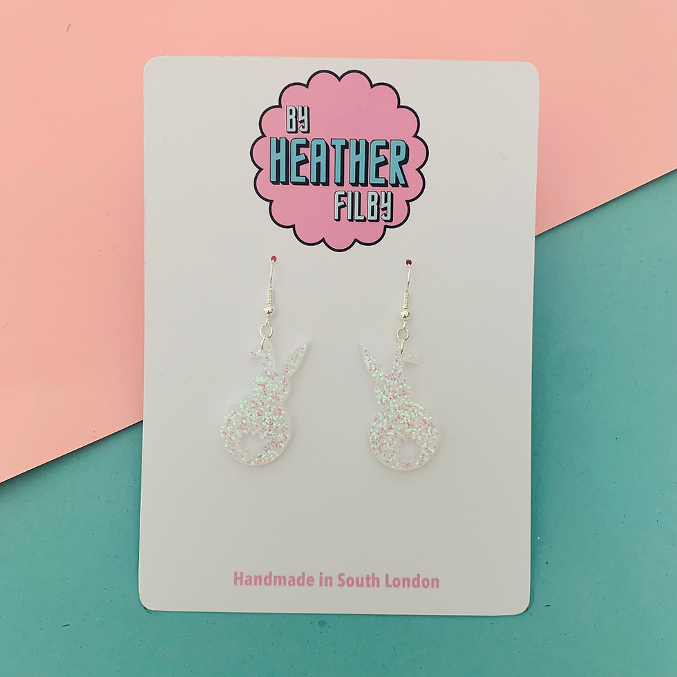 White glitter bunny earrings