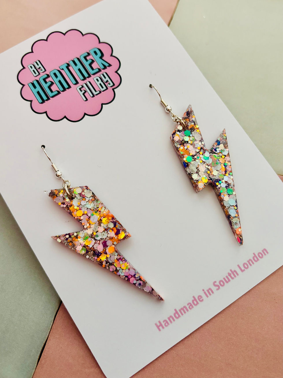 Thumbnail: Large Iridescent Glitter Lightning Bolt Earrings