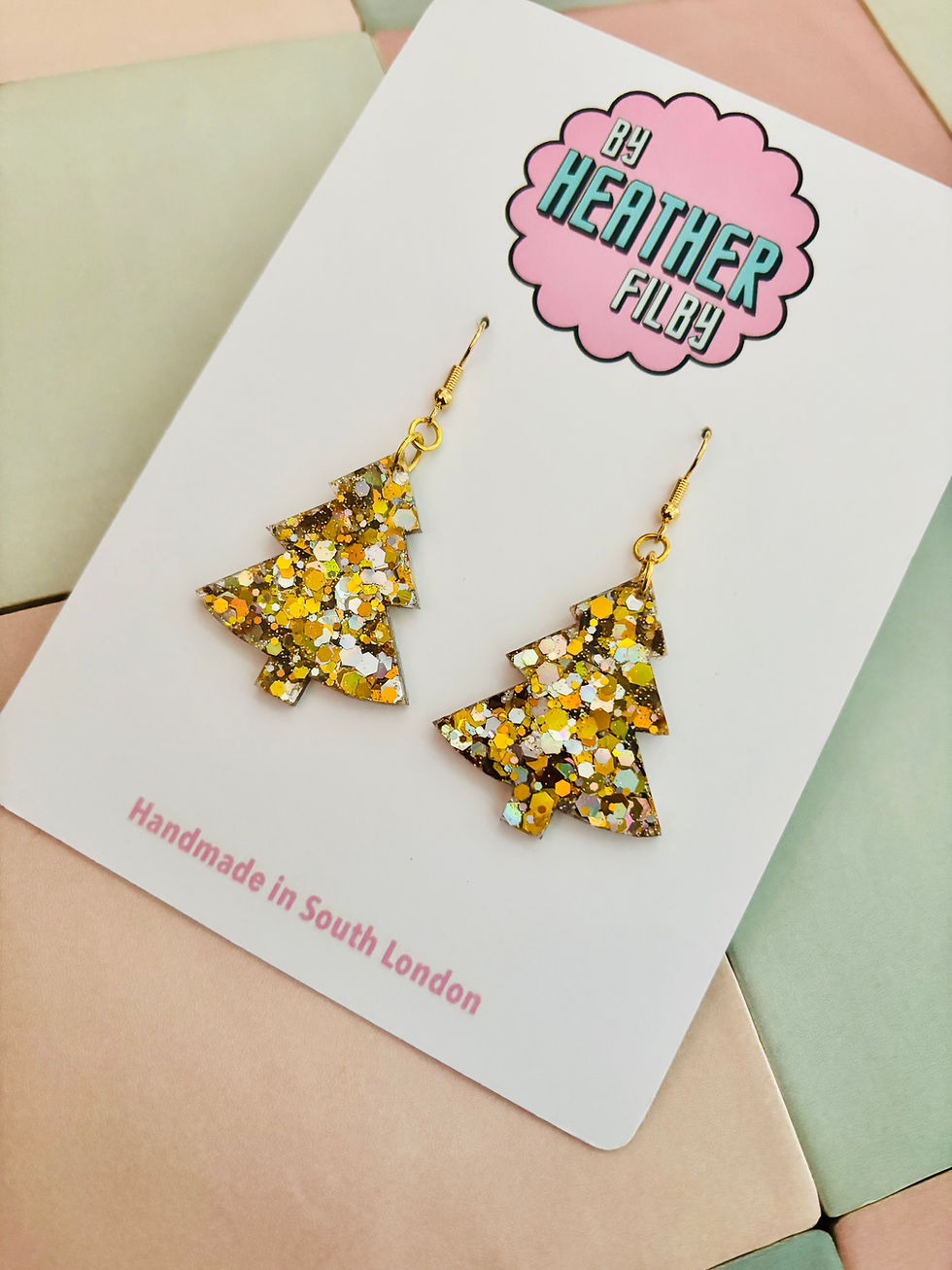 Thumbnail: ❄️ Silver & Gold Christmas Tree Glitter Resin Earrings