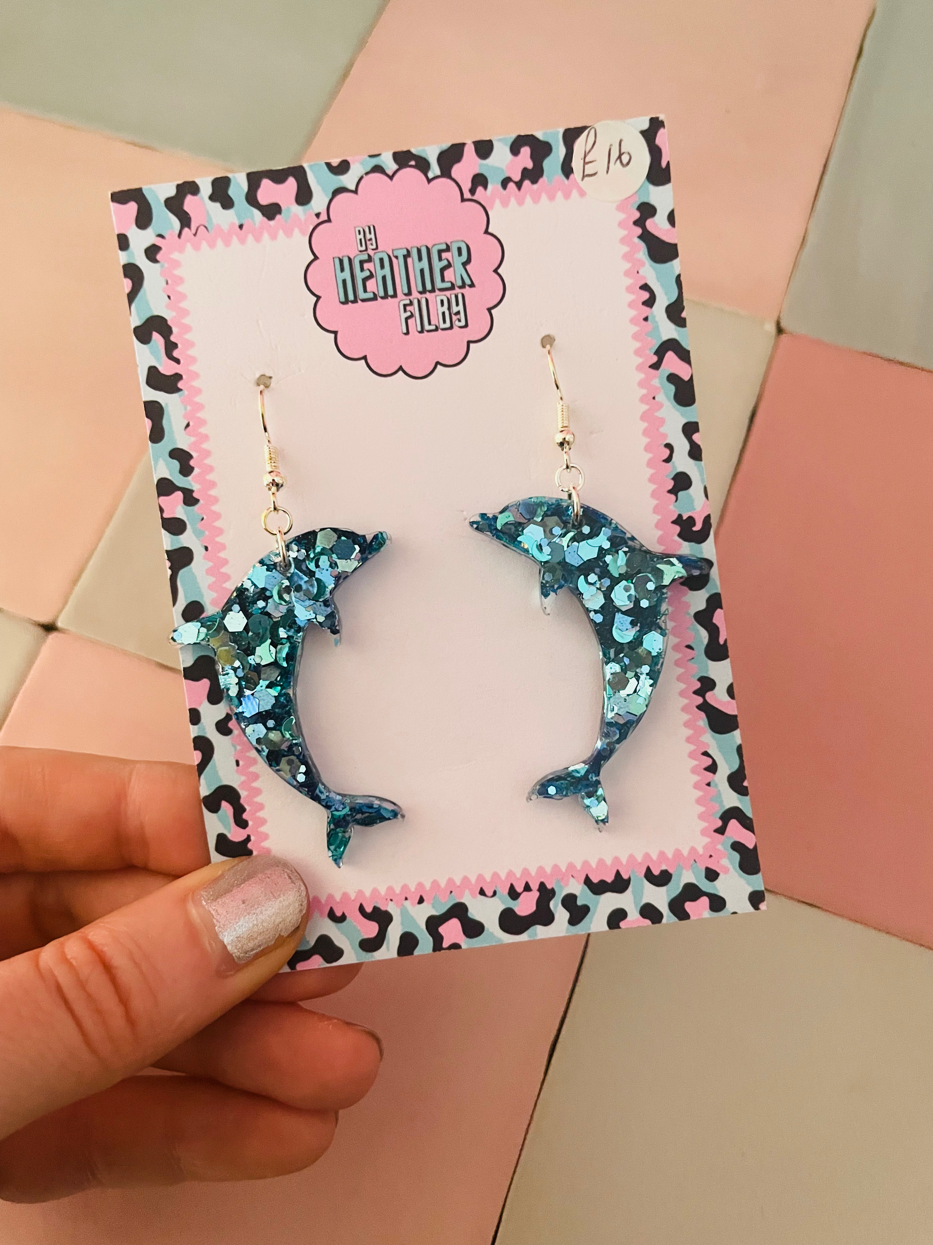 Small Dolphin Glitter Resin Earring