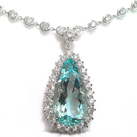 aquamarine and diamond necklace in platinum