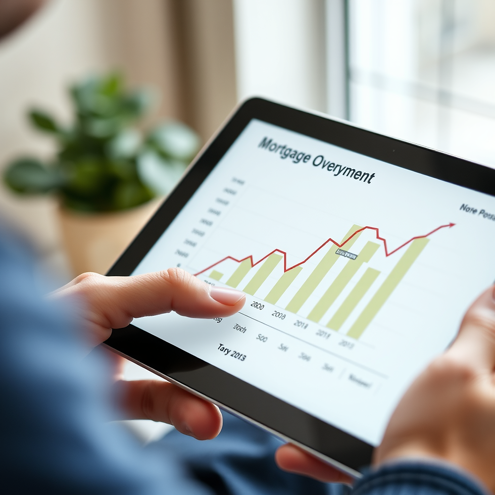 Close-up view of a person using a tablet with a mortgage calculator app