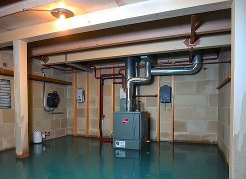 a flooded basement with a furnace in it.jpg