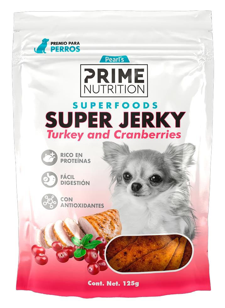Pearl's Prime Nutrition Premio Para Perro Super Jerky Pavo y Arándanos 125g | Campi