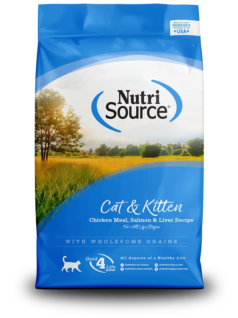 Cat & Kitten harina de pollo, salmón e hígado 7.2Kg | Nutri Source