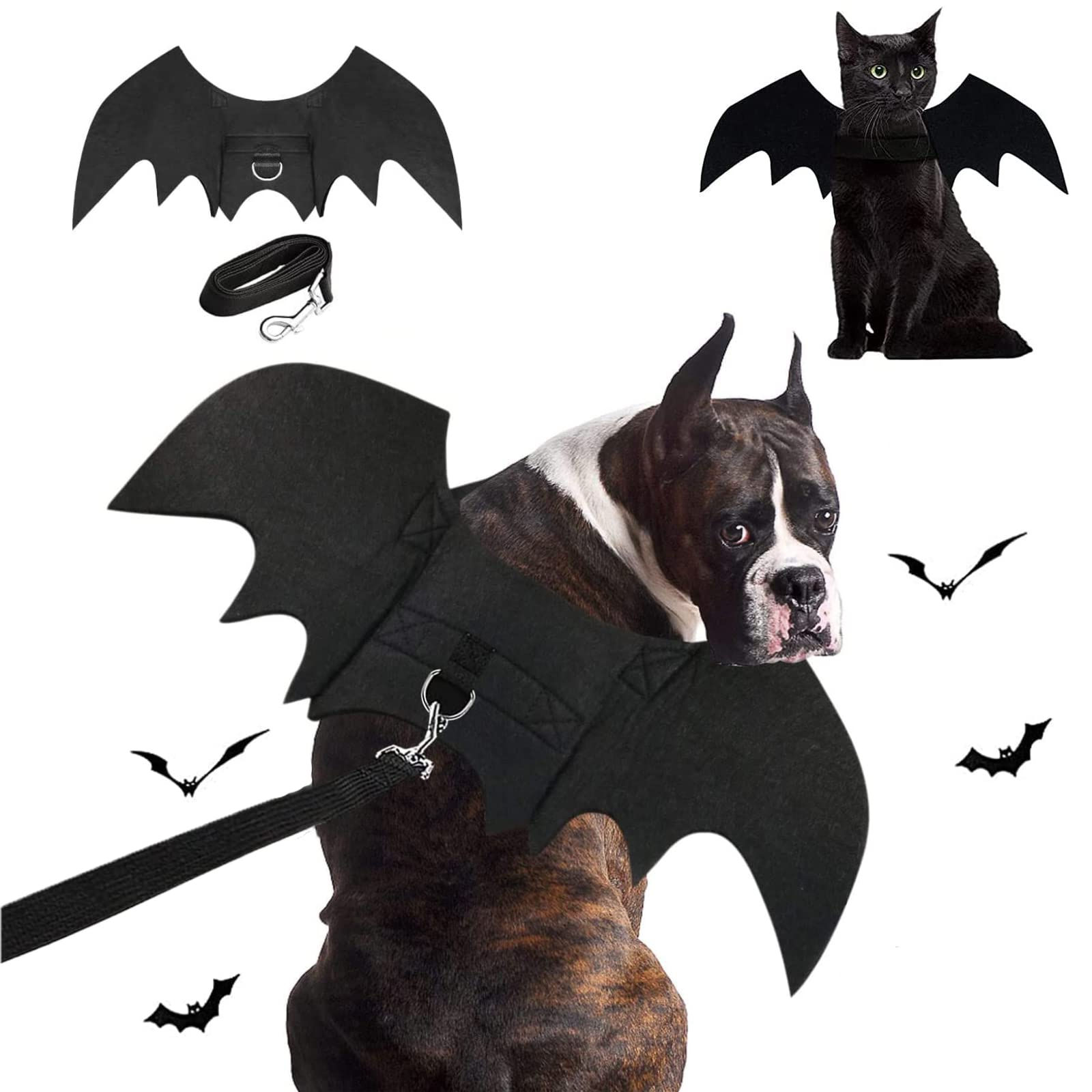 LKEX Halloween Dog Bat Costume with Leash Cat Pet Bat Wings Clothes Funny Appare