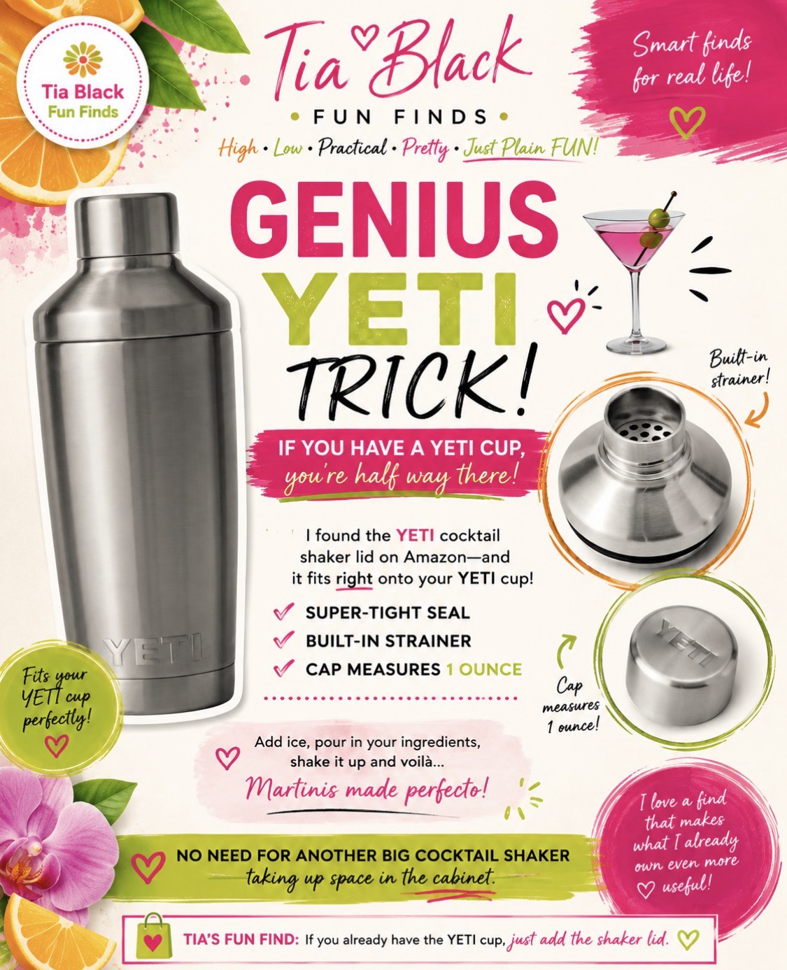 Genius YETI cocktail shaker lid trick