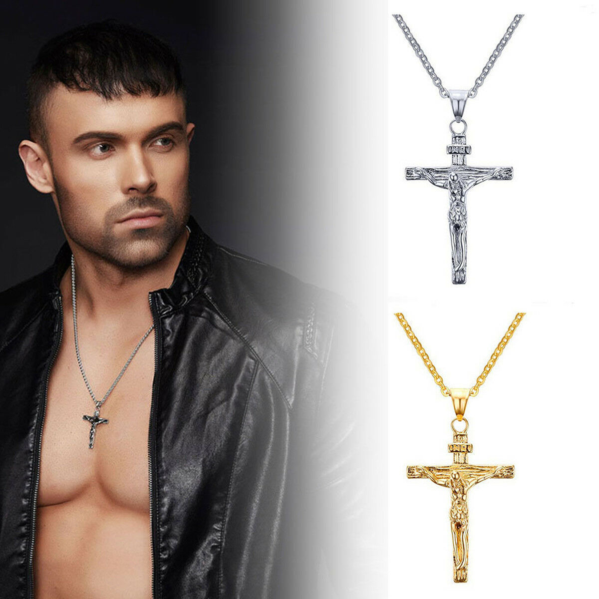 Jesus Christ Crucifix Cross Pendant Necklace – Gold & Silver Tone