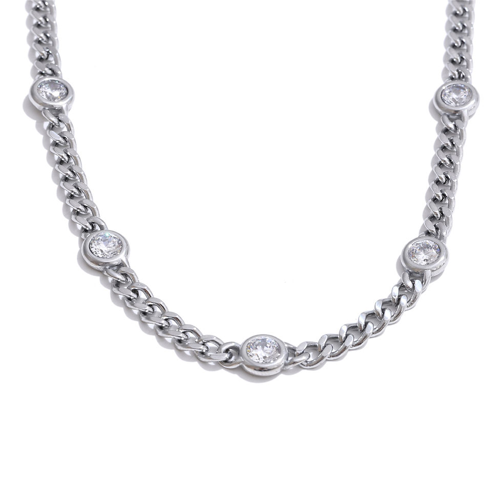 Thumbnail: Elegant Cubic Zirconia Chain Necklace – 316L Stainless Steel