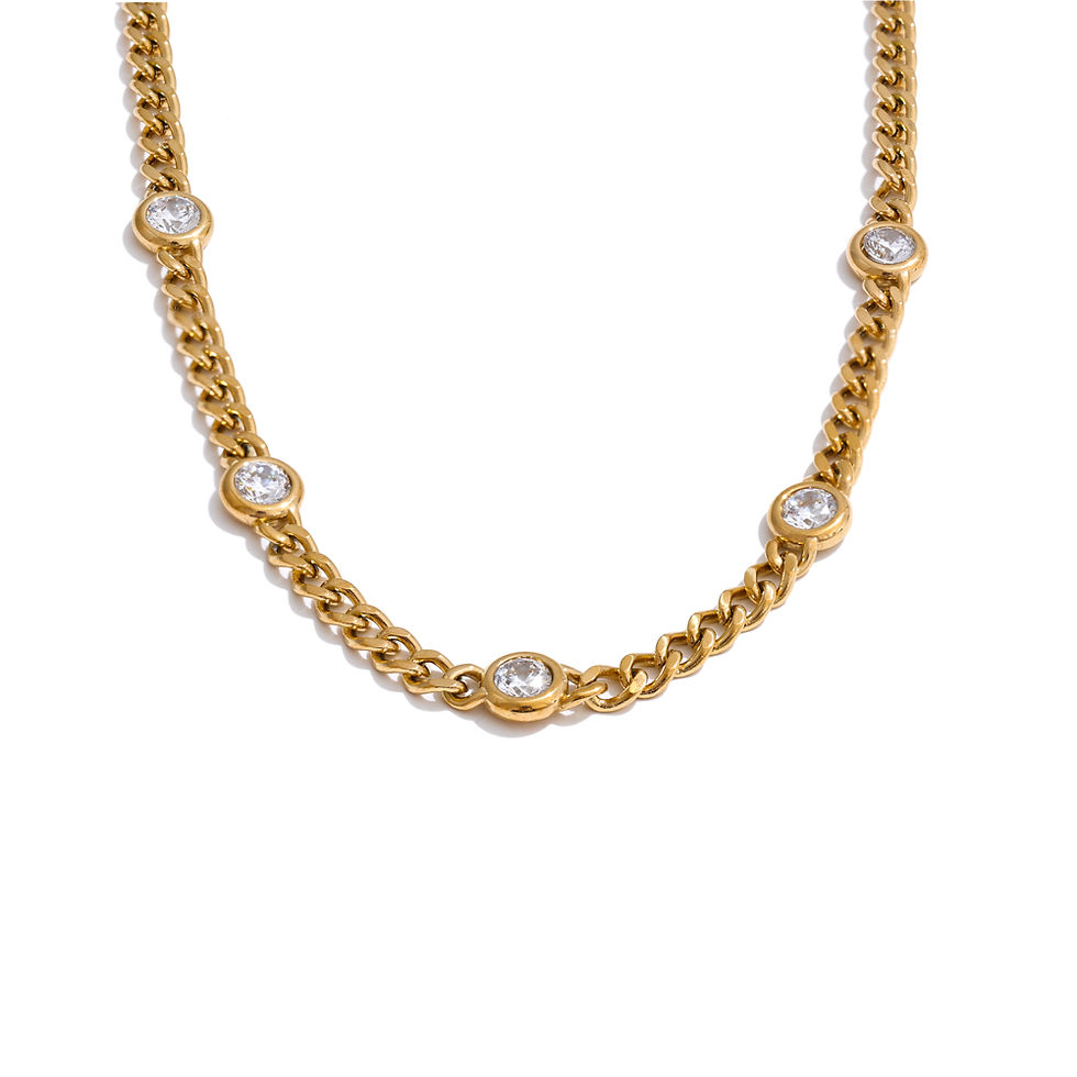 Thumbnail: Elegant Cubic Zirconia Chain Necklace – 316L Stainless Steel