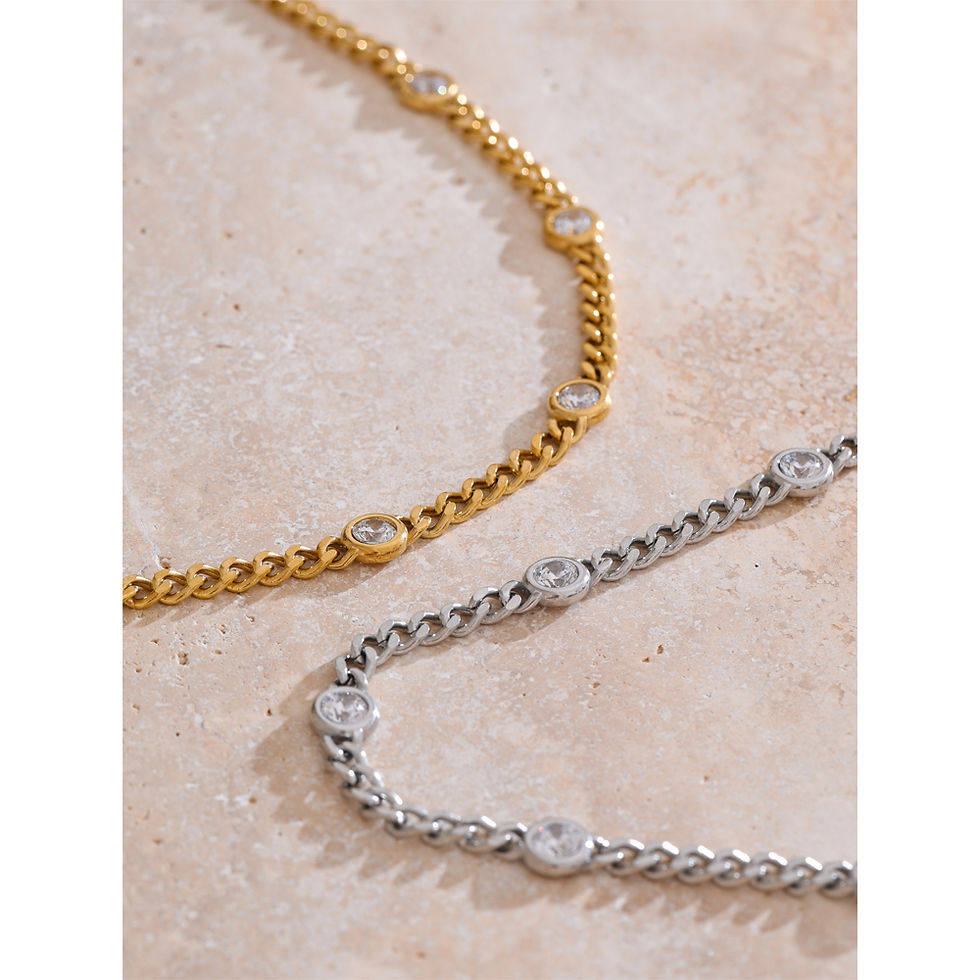 Thumbnail: Elegant Cubic Zirconia Chain Necklace – 316L Stainless Steel