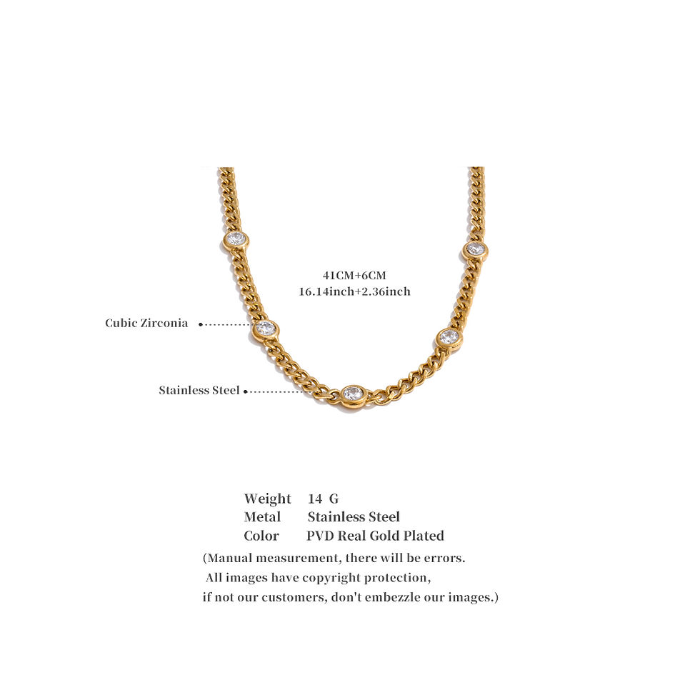 Thumbnail: Elegant Cubic Zirconia Chain Necklace – 316L Stainless Steel
