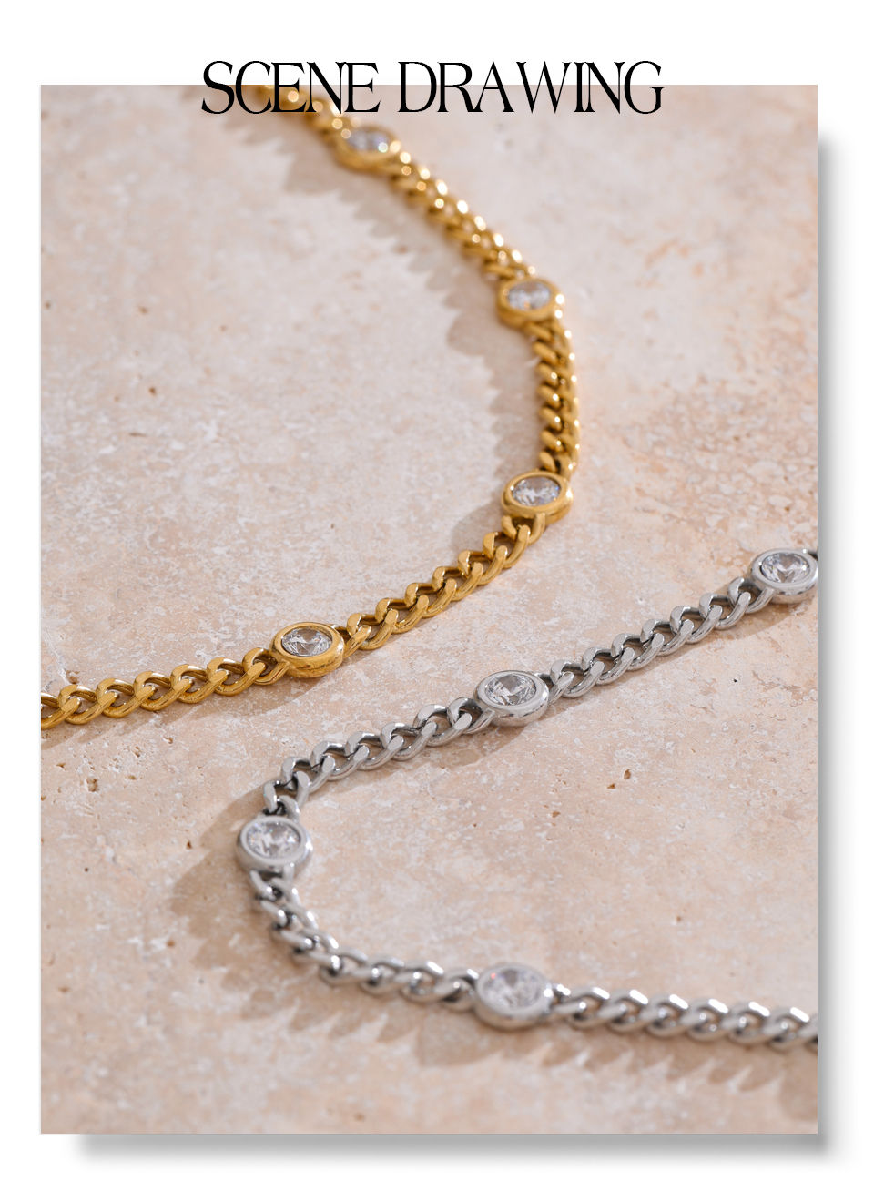 Thumbnail: Elegant Cubic Zirconia Chain Necklace – 316L Stainless Steel