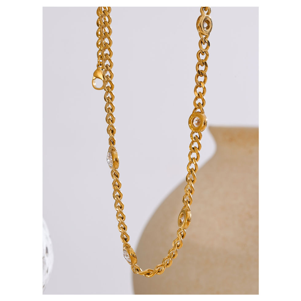 Thumbnail: Elegant Cubic Zirconia Chain Necklace – 316L Stainless Steel