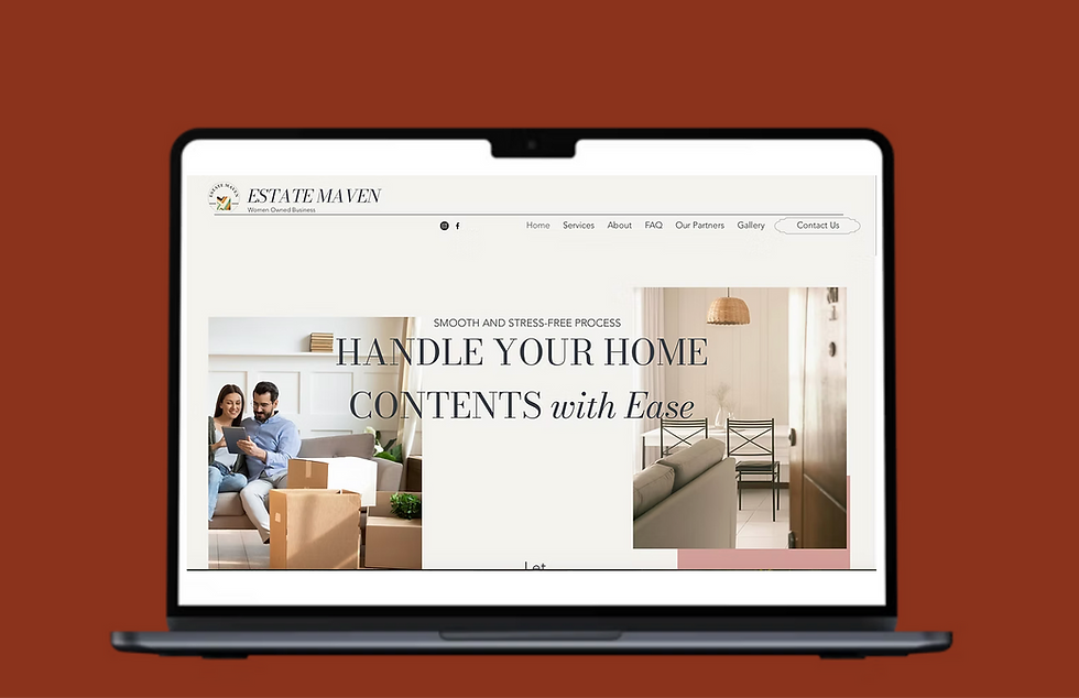 Eye-level view of a laptop screen showing a clean, modern website layout