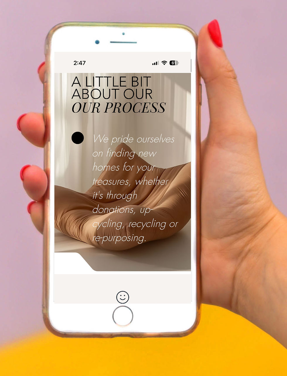 Close-up view of a smartphone displaying a responsive website for a small business