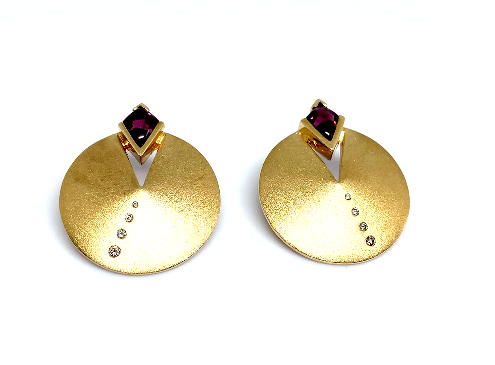Thumbnail: Garnet Diamond Gold Earrings