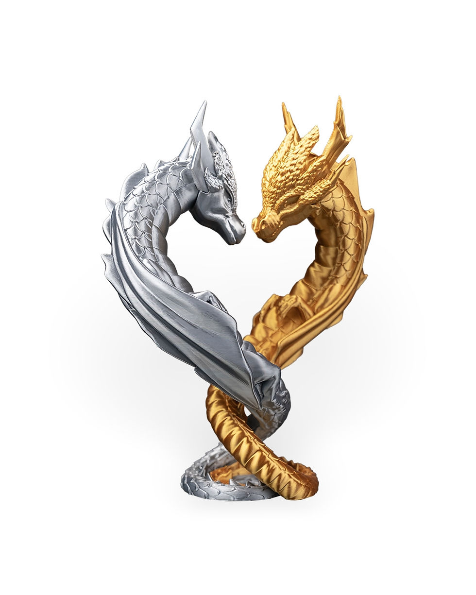 Thumbnail: Drachen Figur Herz  Fantasy Drachen Deko   Statue Gold Silber Geschenkidee für F