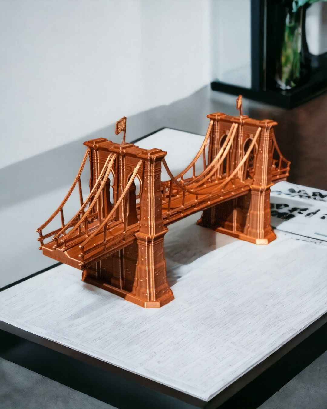 Brooklyn Bridge Miniatur Modell Kupfer | New York Souvenir Schreibtisch Deko | A
