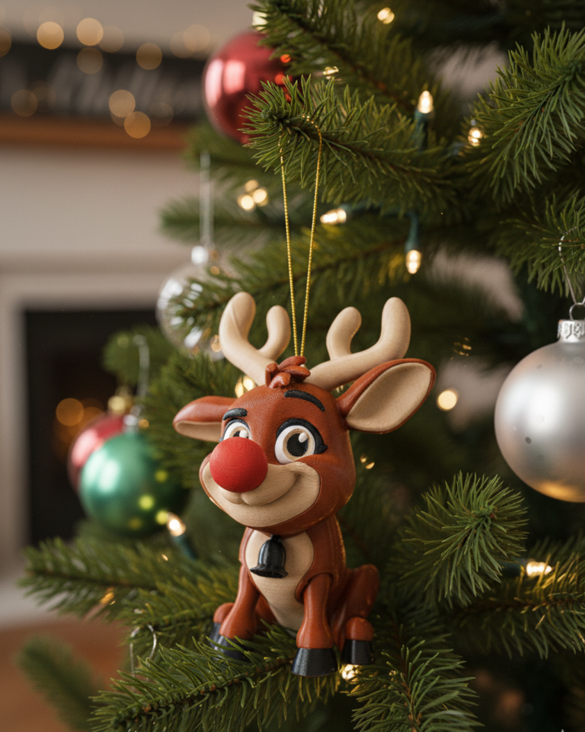 Rudolph Rentier Christbaumschmuck rPLA | Cartoon Figur 3D Druck | Unzerbrechlich