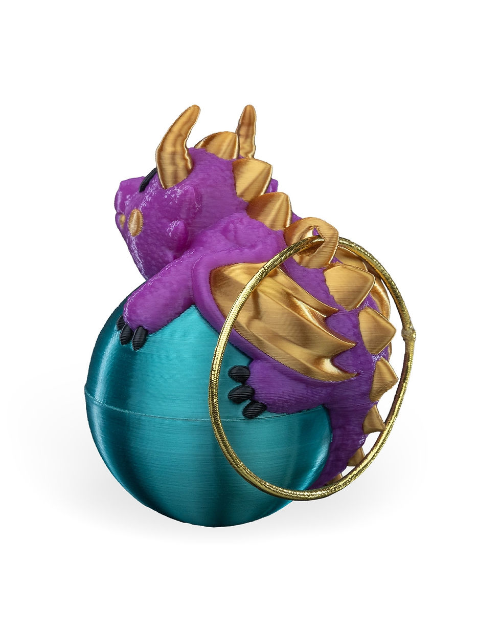 Thumbnail: Kawaii Drache Ornament 3D gedruckt | Fantasy Deko, Lila & Gold Chibi Drachenfigu