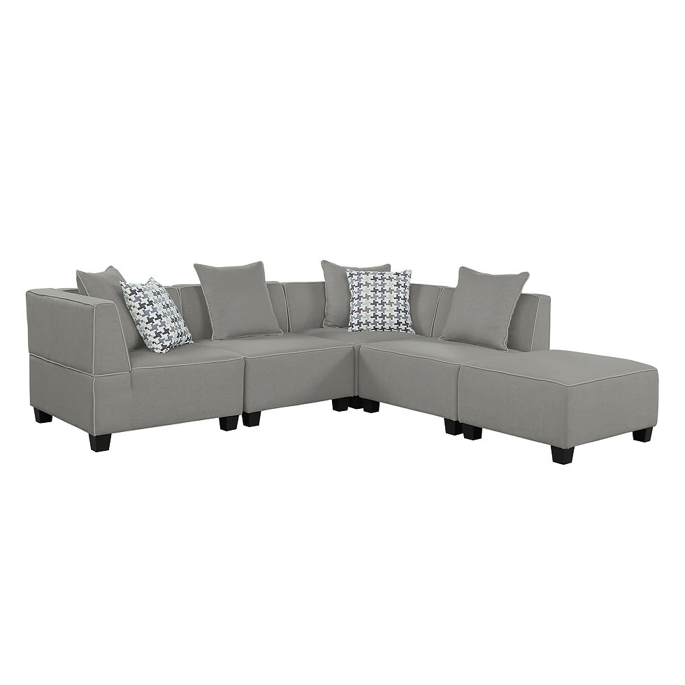 Thumbnail: Jayne Gray Fabric 5-Piece Modular Sectional with Ottoman Homelegance