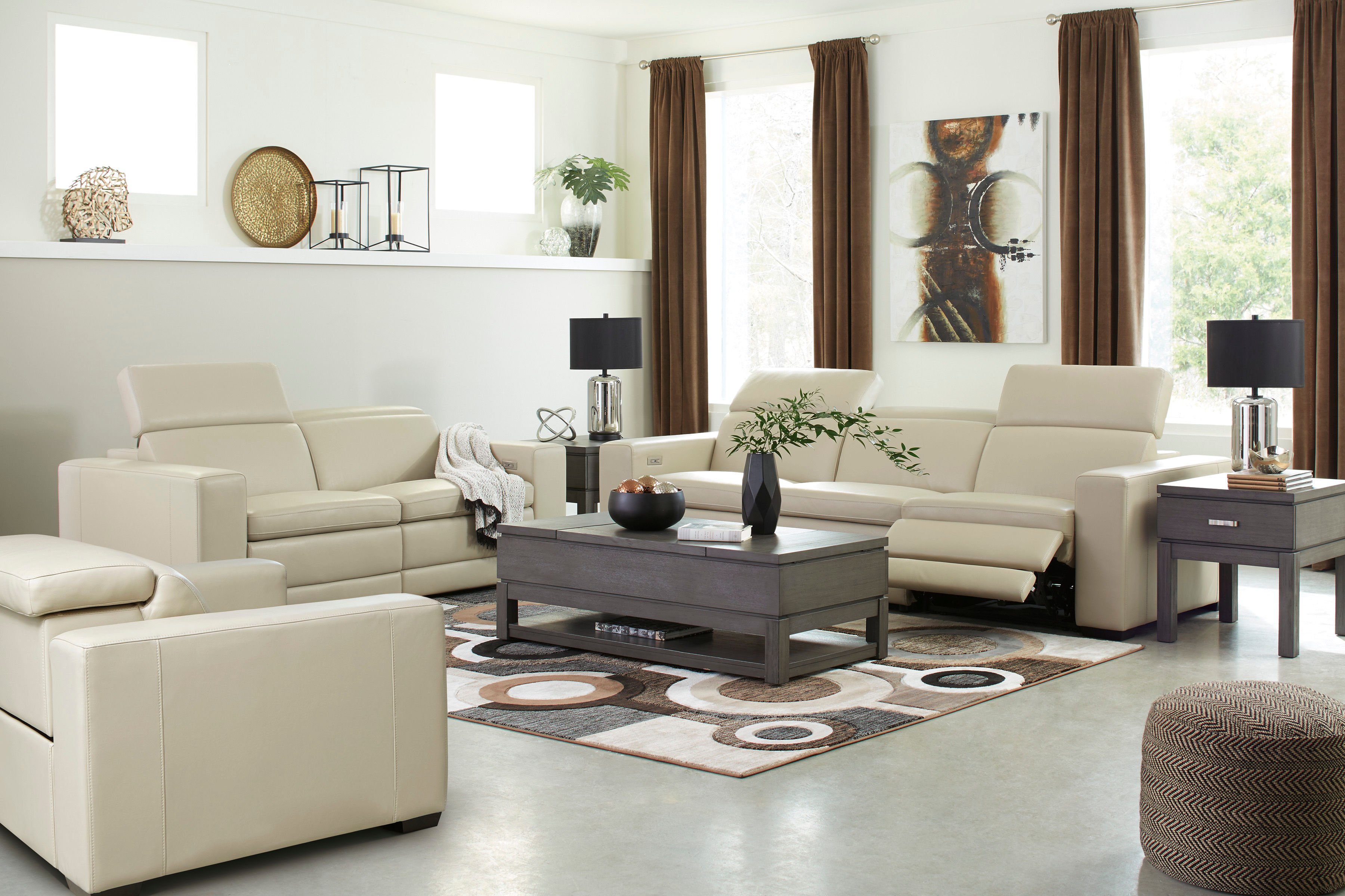 Texline Contemporary Sand Genuine Leather Power Sofa by Ashley