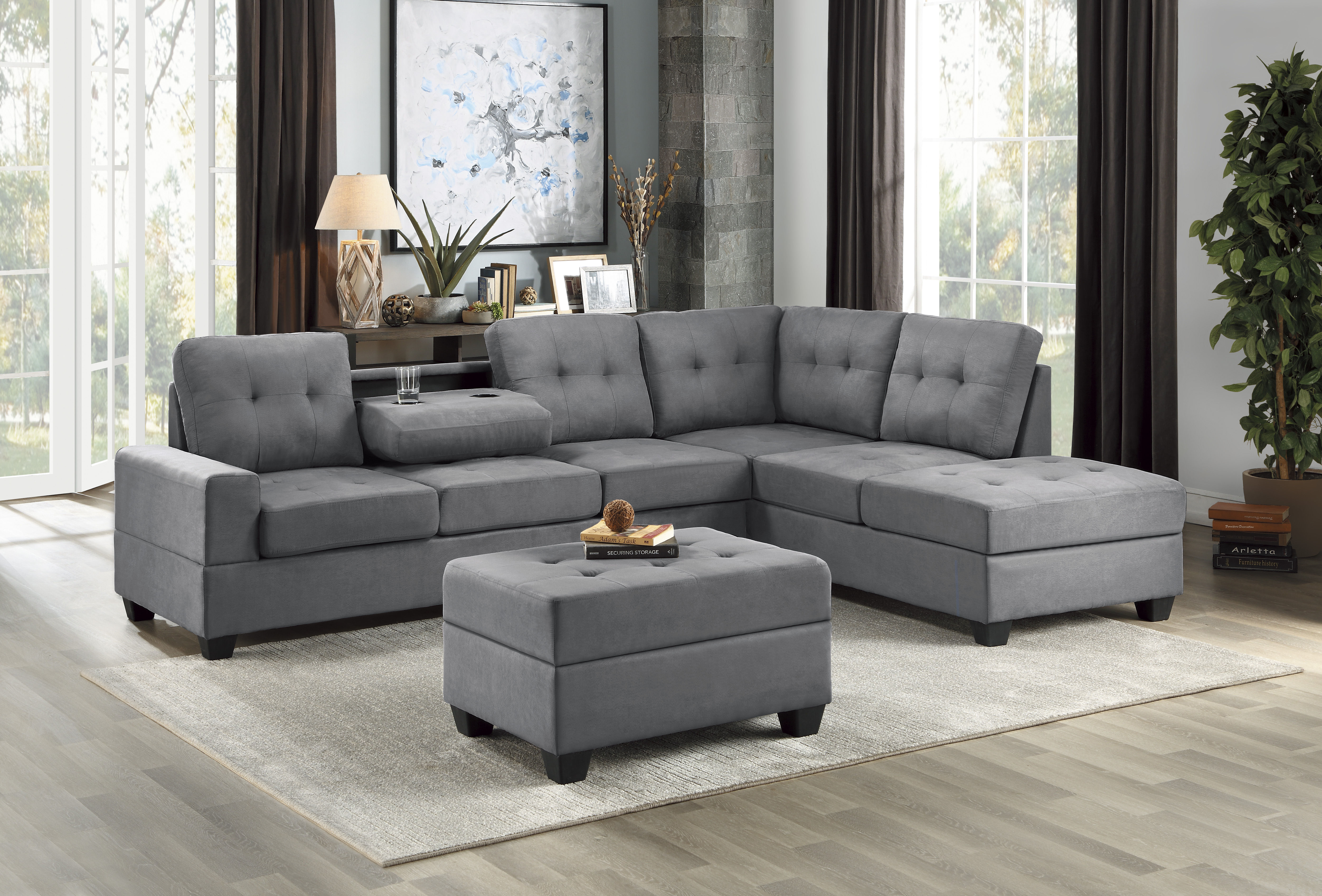 Reversible Sectional Dark Gray 9507 2-Piece Home