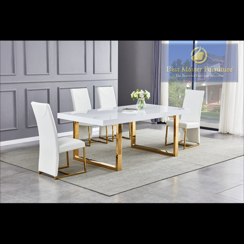 White Dining Lacquer Table with Gold Plated Legs BA222