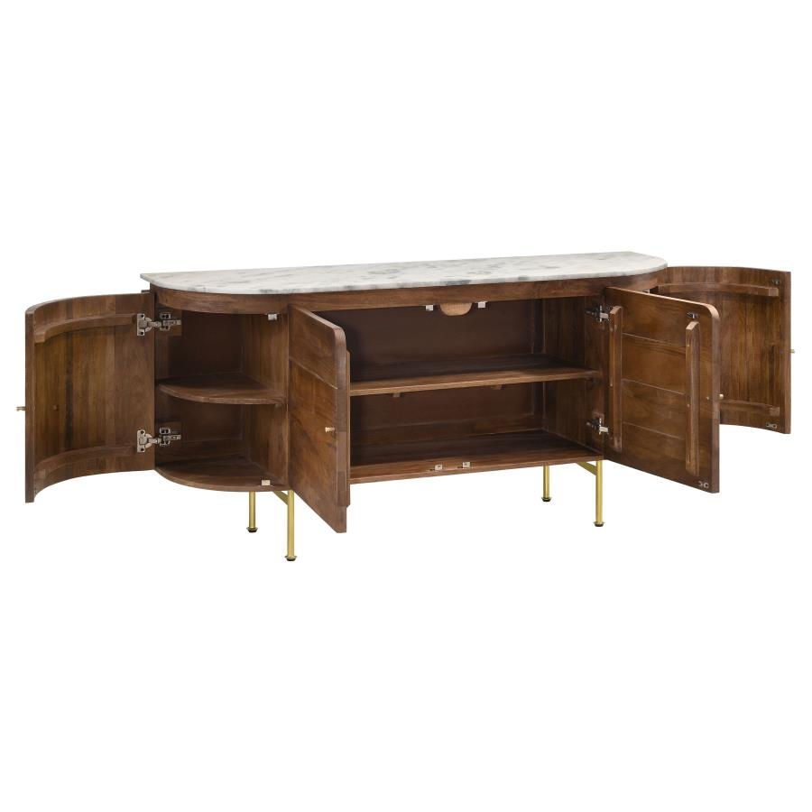 Thumbnail: Ortega Round Marble Top Solid Base Dining Table White and Natural 105141