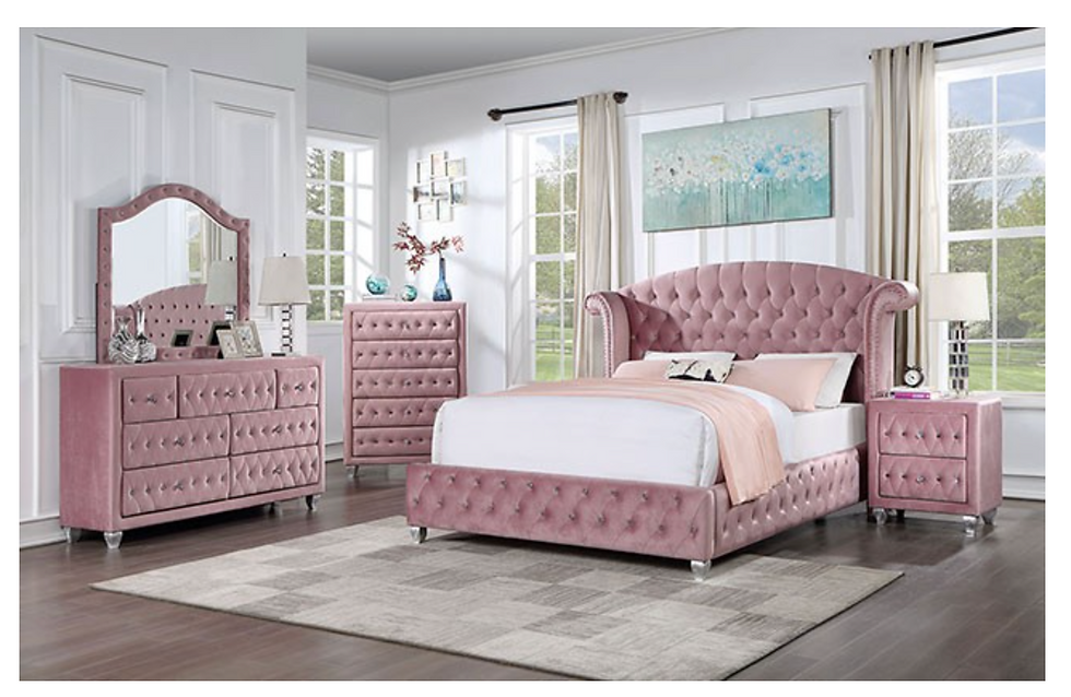 Thumbnail: ZOHAR Glam Pink Velvet Mirror by Furniture of America