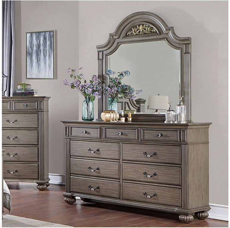 Thumbnail: Traditional Gray Solid Wood Bed Floral Design SYRACUSE CM7129GY