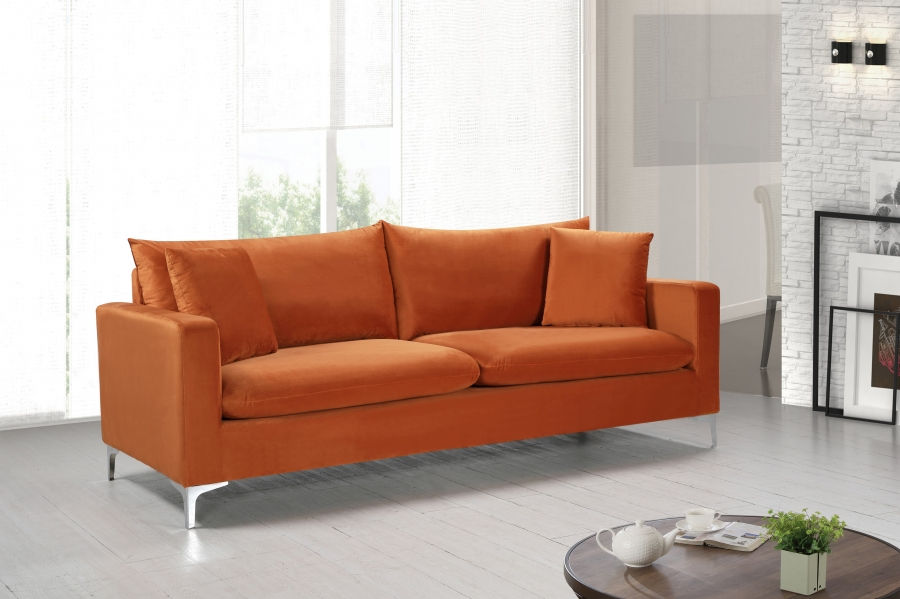 Thumbnail: Naomi Velvet Orange Sofa Gold & Chrome Legs