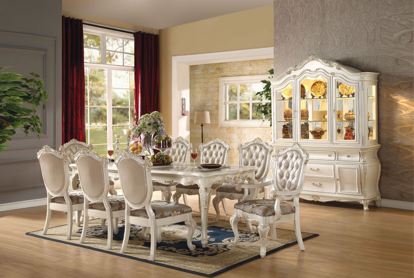 Chantell 63540 dining Table Marble & Pearl White by Acme