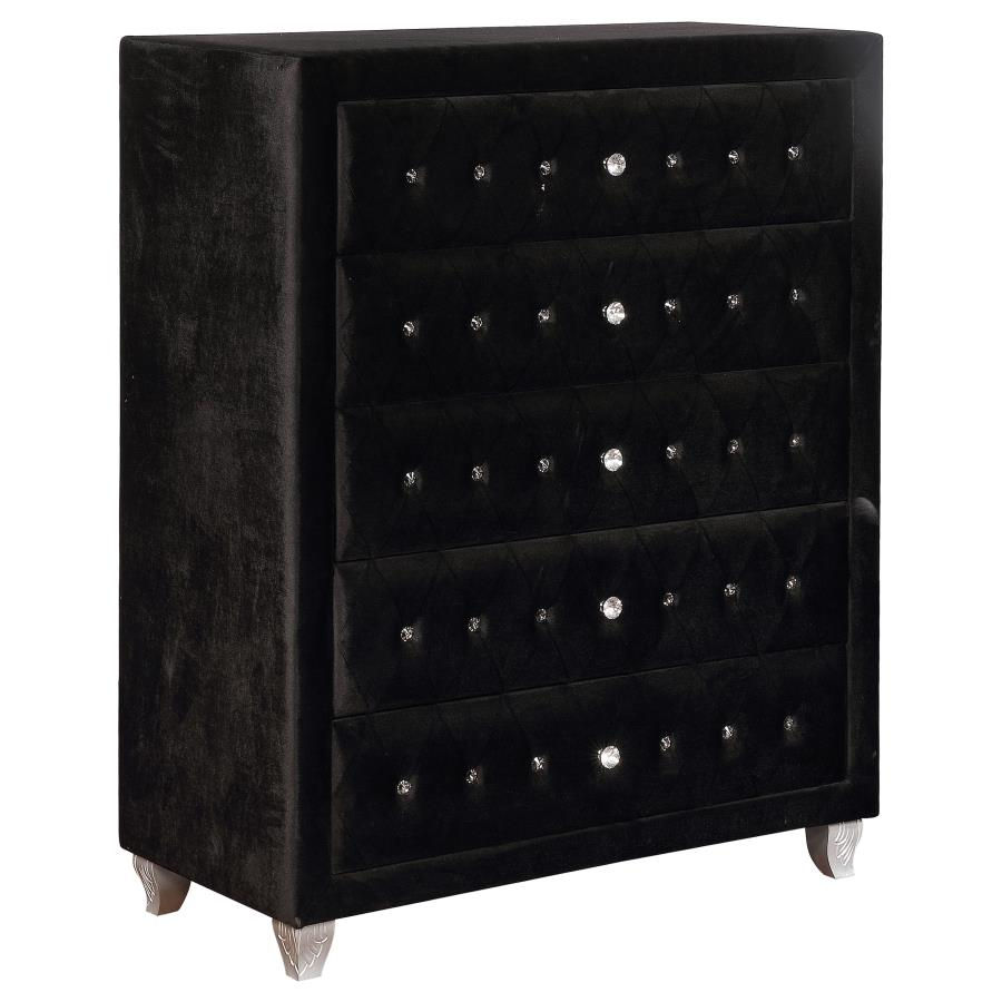 Thumbnail: Tufted Upholstered Bed Black Velvet Deanna
