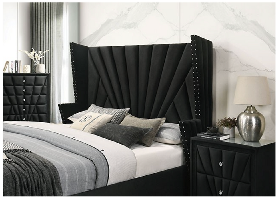 Thumbnail: CARISSA CM7164BK Transitional Black Velvet Winged Back Bed Frame