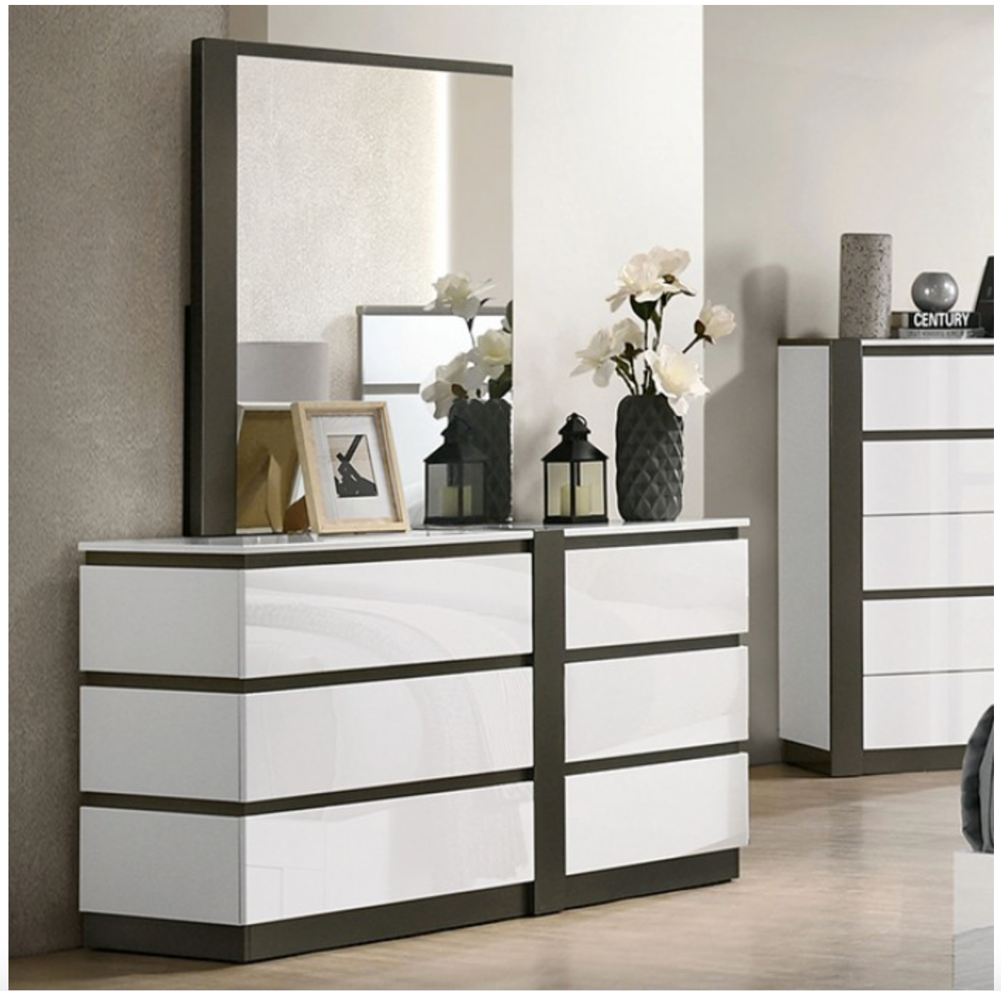 Contemporary Dresser White/Metallic Gray BIRSFELDEN
