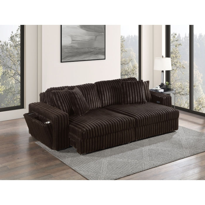 Thumbnail: Corduroy Double Power Slider Loveseat Convertible Chaise w/ USB
