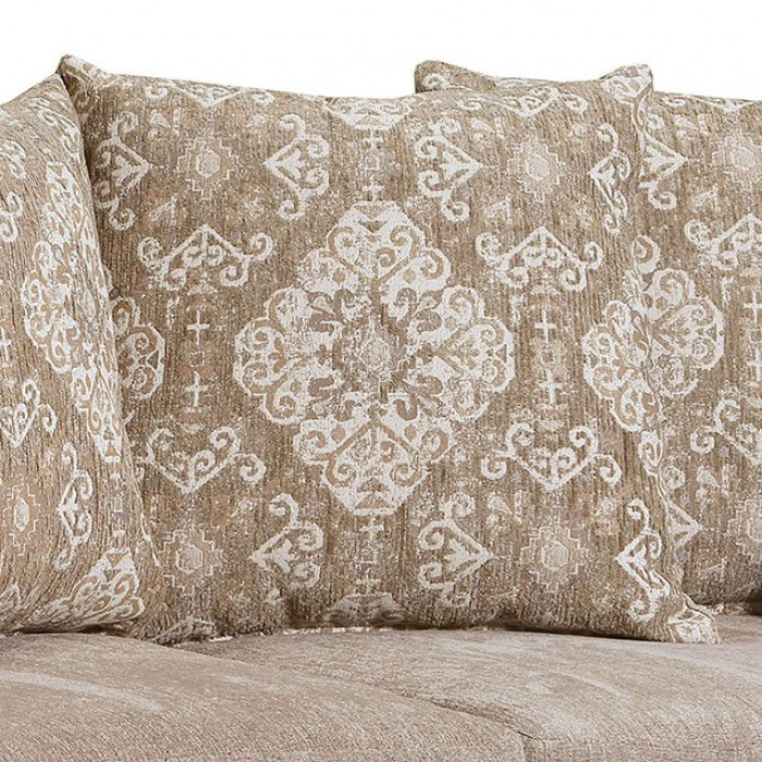 Thumbnail: PANOZZO Traditional Beige/Walnut Chenille Sofa Furniture of America