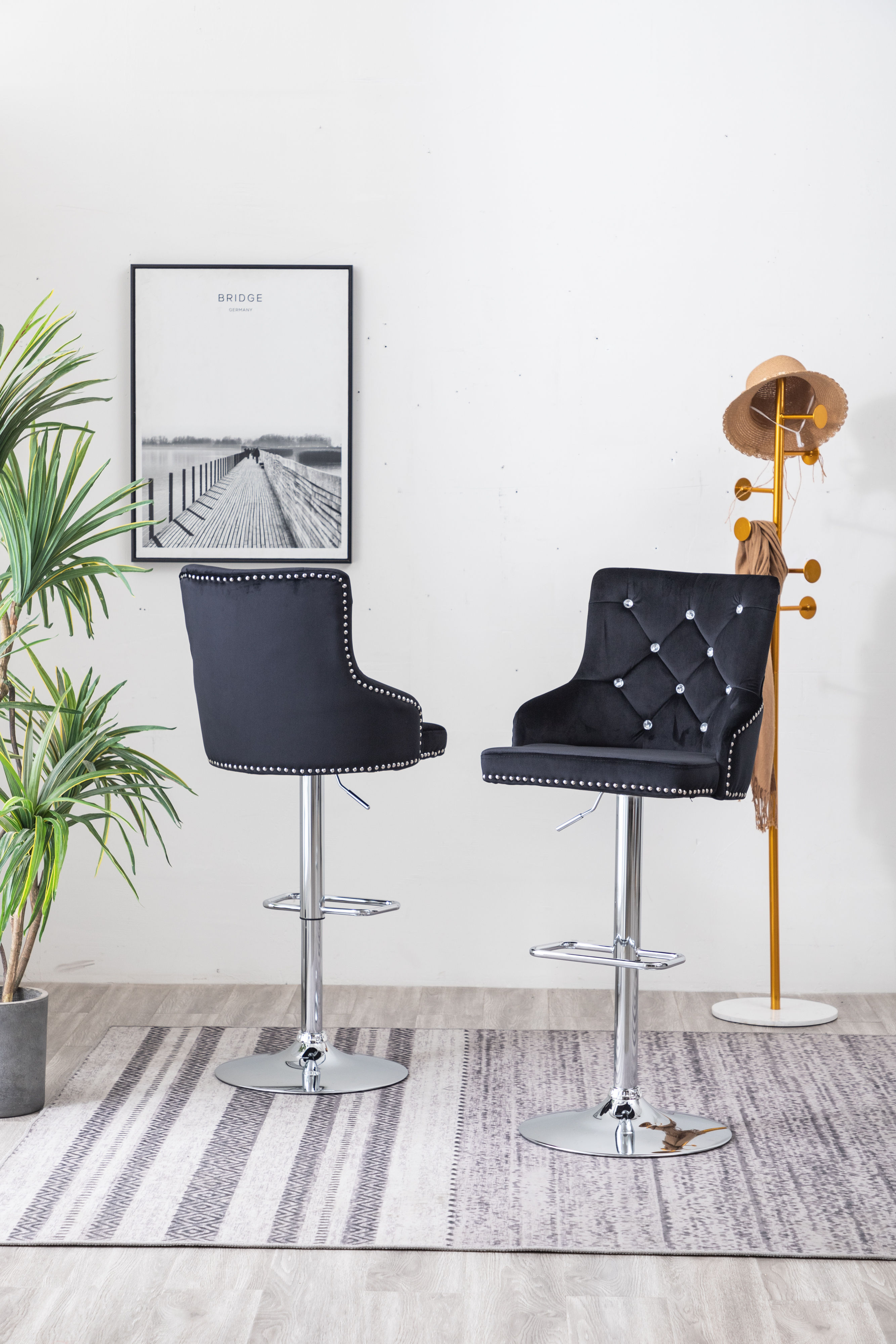 Best BS54 Black Velvet Adjustable Barstool