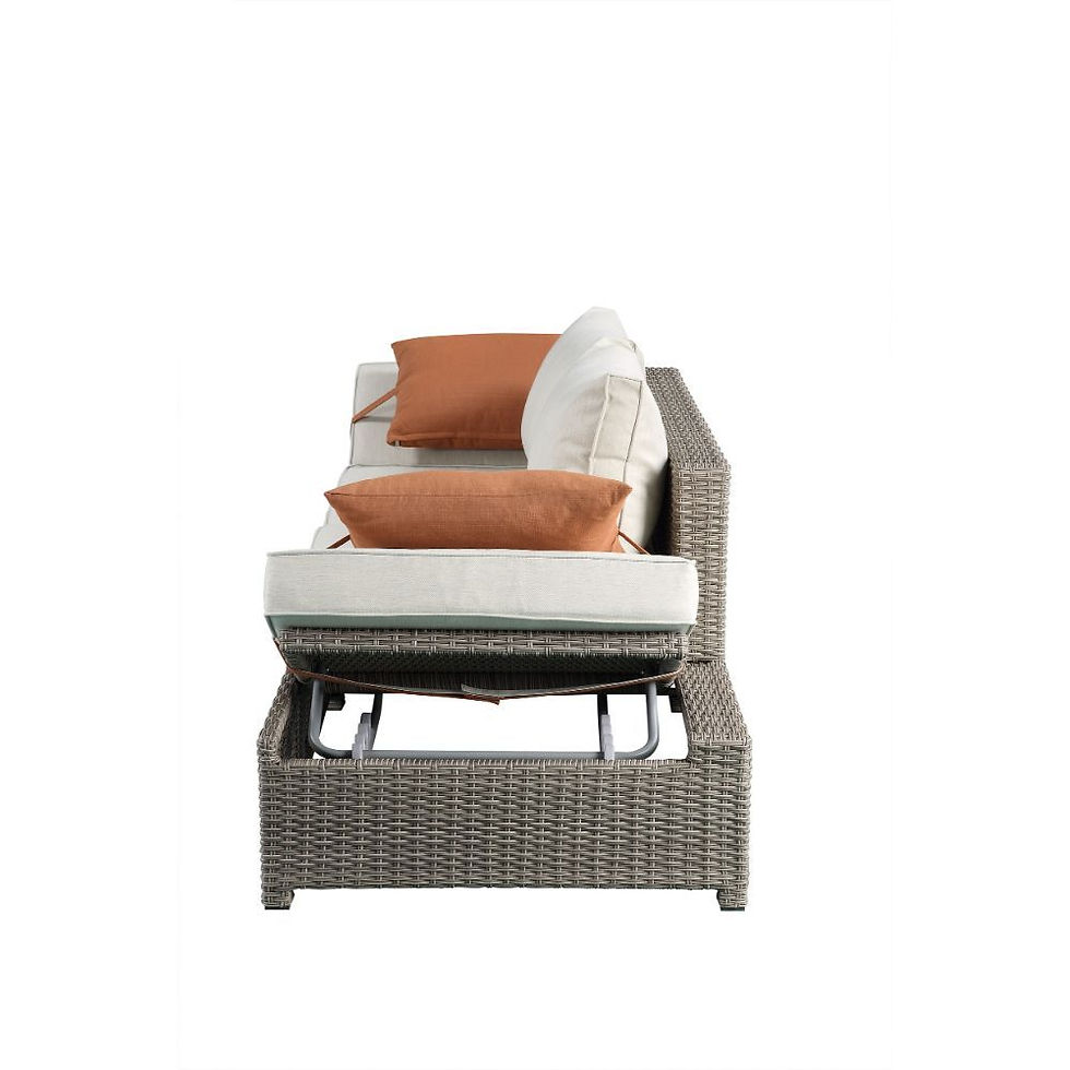 Thumbnail: Salena Patio Sofa & Ottoman w/2 Pillows 45015 Beige Fabric & Gray Wicker