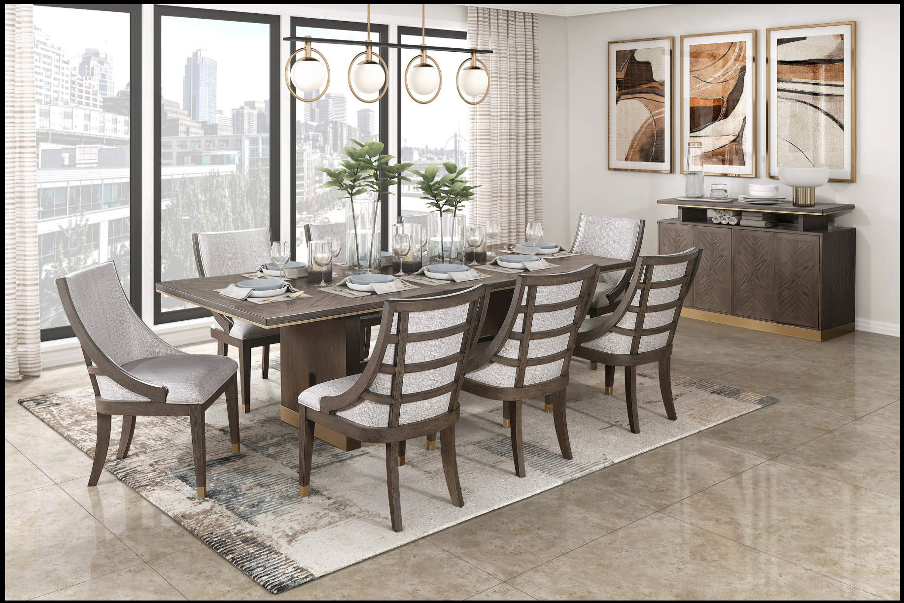 Homelegance 5933-96* Casual Brown finish with gold tipping Dining Table