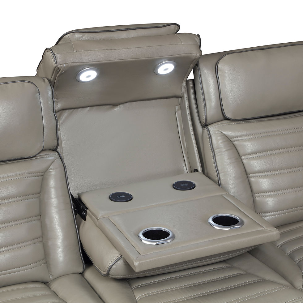 Thumbnail: 8344GRY-3PWHM Power Double Reclining Sofa with Center Drop-Down Cup Holders