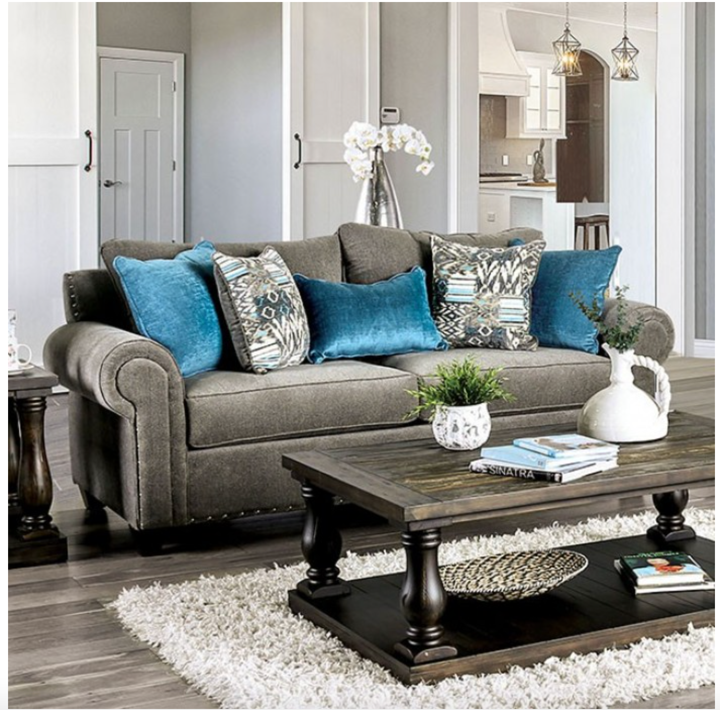 MOTT SM6155-SF Transitional Gray Chenille Sofa Furniture of America