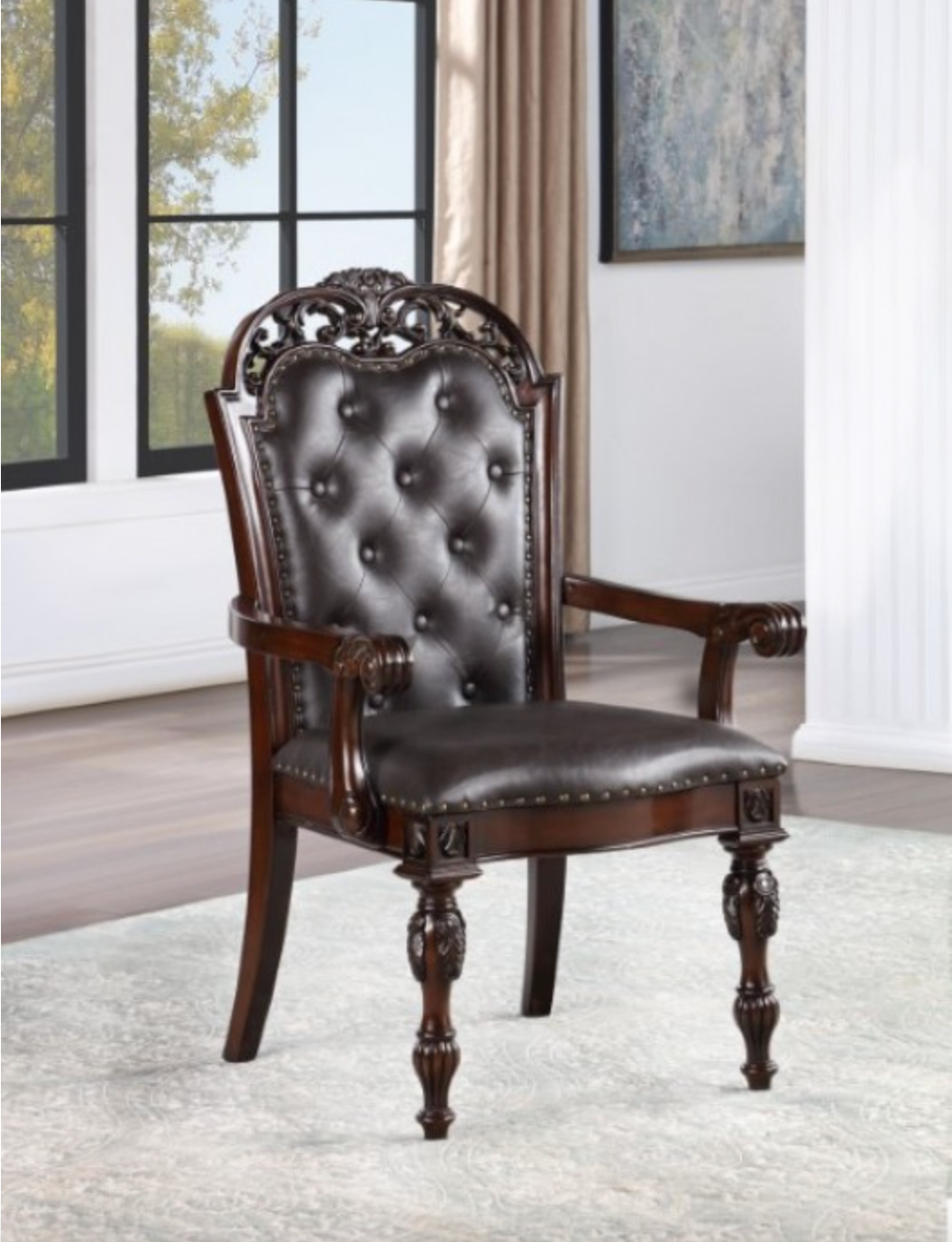 Traditional Brown Cherry/Espresso Leatherette Arm Chair FOA CM3256CH