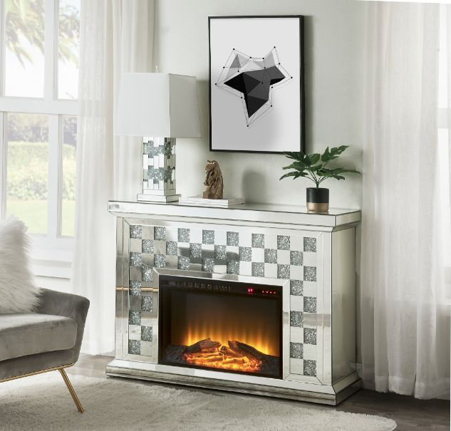 Mirrored Glam Fireplace LED Noralie 90872