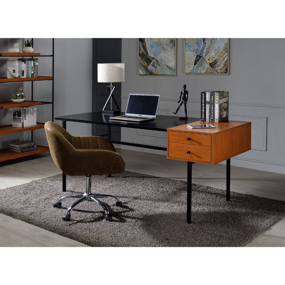 Oaken Honey Oak and Black Industrial Desk 92675